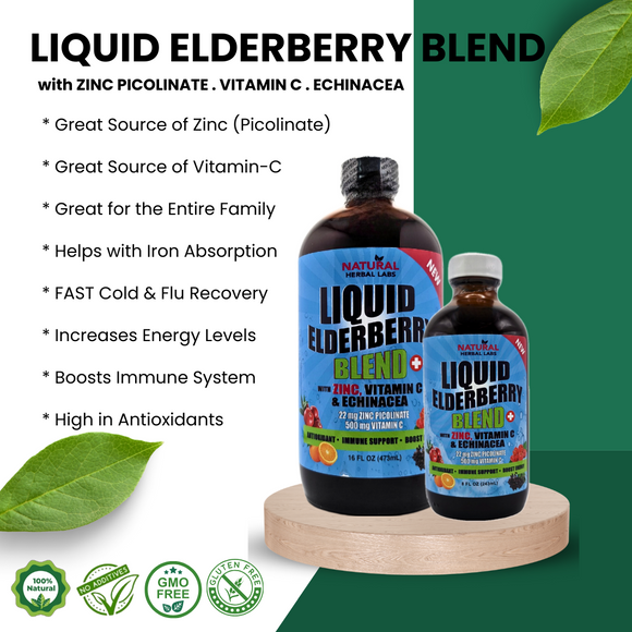 Liquid Elderberry Blend with Zinc, Vitamin C & Echinacea: (22mg Zinc Picolinate; 500mg Vitamin C)