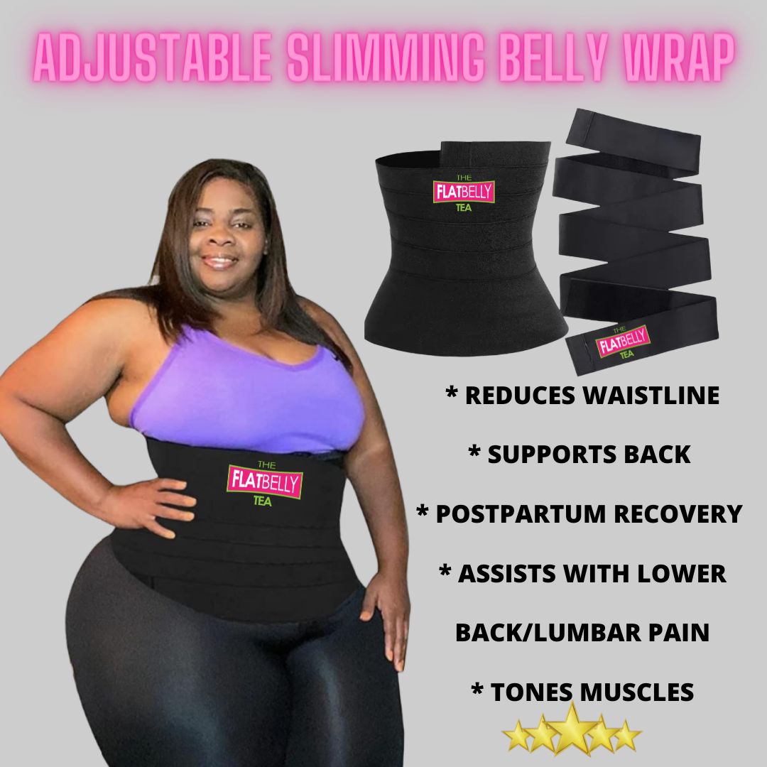 Adjustable Slimming Belly Wrap with FREE 8oz Flatbelly Tea Natural Herbal Labs